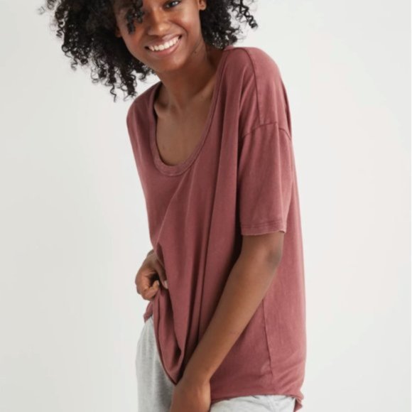 Aerie Oversized Slouchy T-Shirt, Dusty Rose - Picture 1 of 6